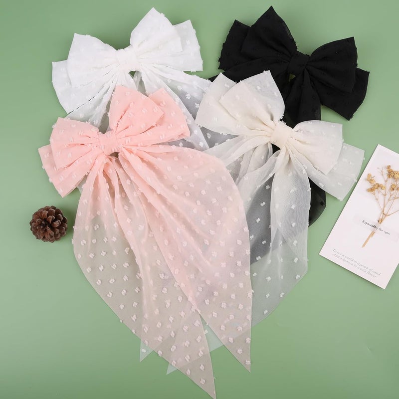MRJ 4Pcs Chiffon Hair Bows for Women Big French Bows Hair Clips for Girls Hair Accessories Barrettes Metal Clips Bowknot Aesthetic - Image 2